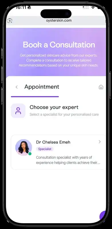 Oyster book-a-specialist screen